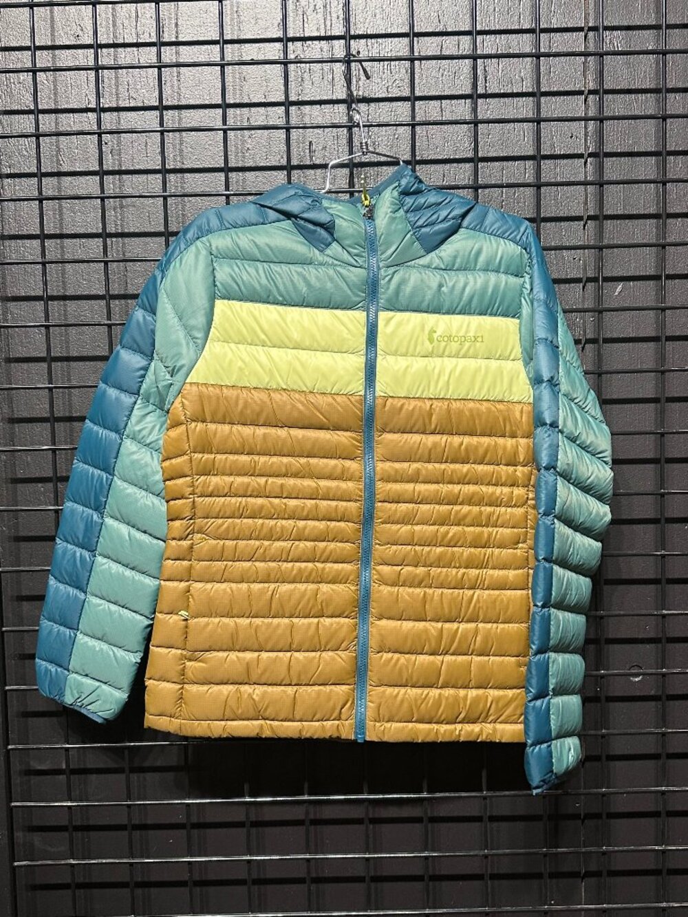 Cotopaxi Fuego Hooded Jacket — Green / Brown / Yellow Stripes